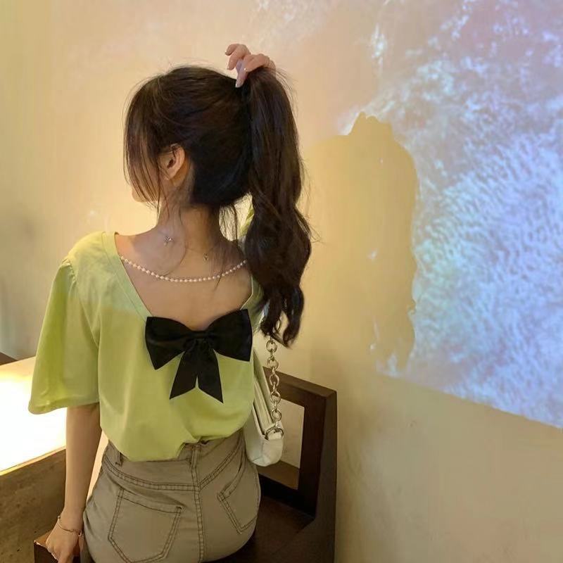 Áo thun tay phồng hở lưng dáng rộng phong cách Hàn Quốc thời trang mùa hè 2021 cho nữ