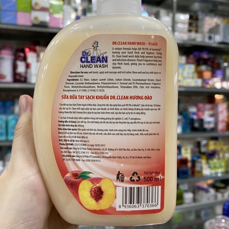 Nước rửa tay Dr. Clean hương Đào chai 500ml