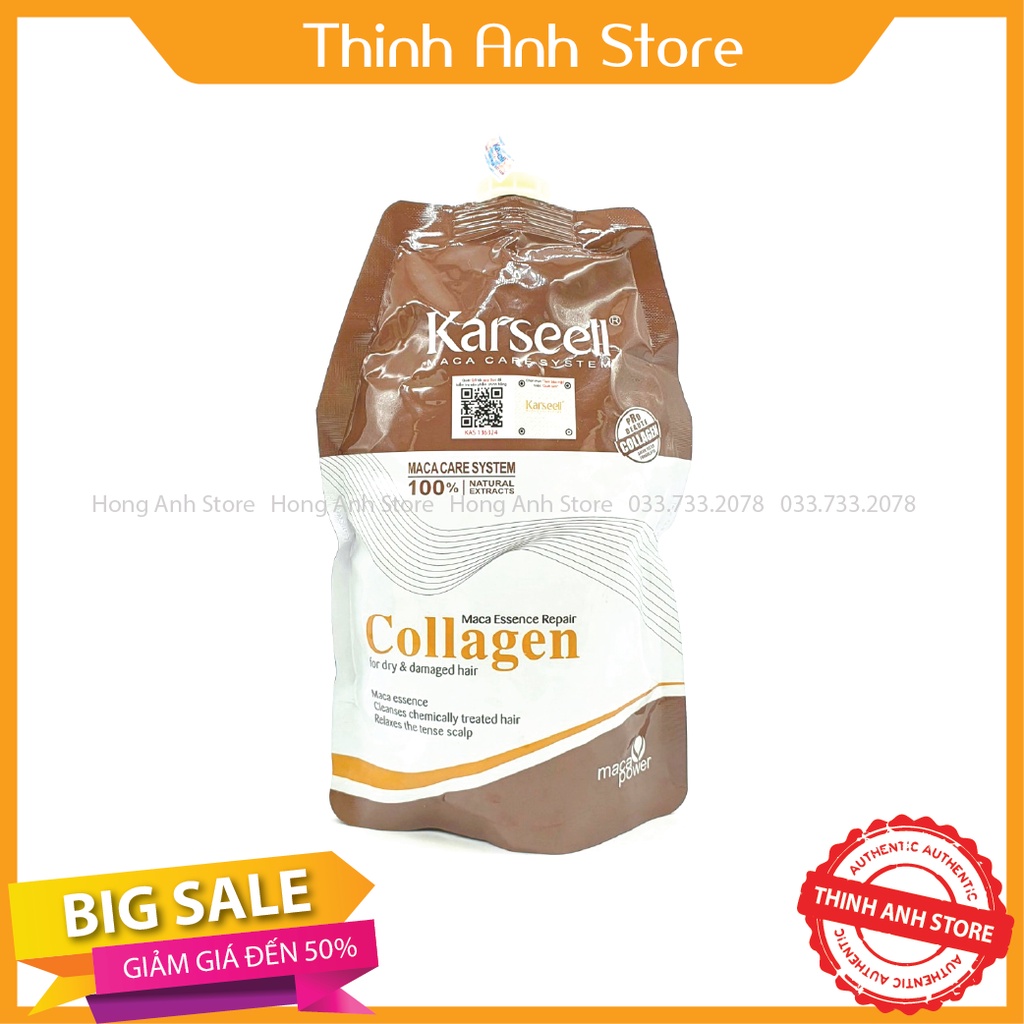 Kem Hấp Ủ Tóc Phục Hồi Karseell Collagen Maca 500ml Dạng Túi
