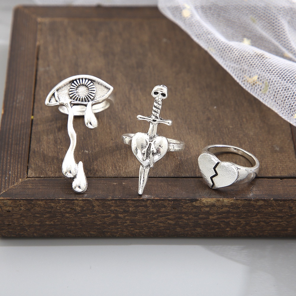 Set 3 Nhẫn Đeo Khớp Ngón Tay Thiết Kế Đơn Giản Phong Cách Punk Gothic Cho Nữ