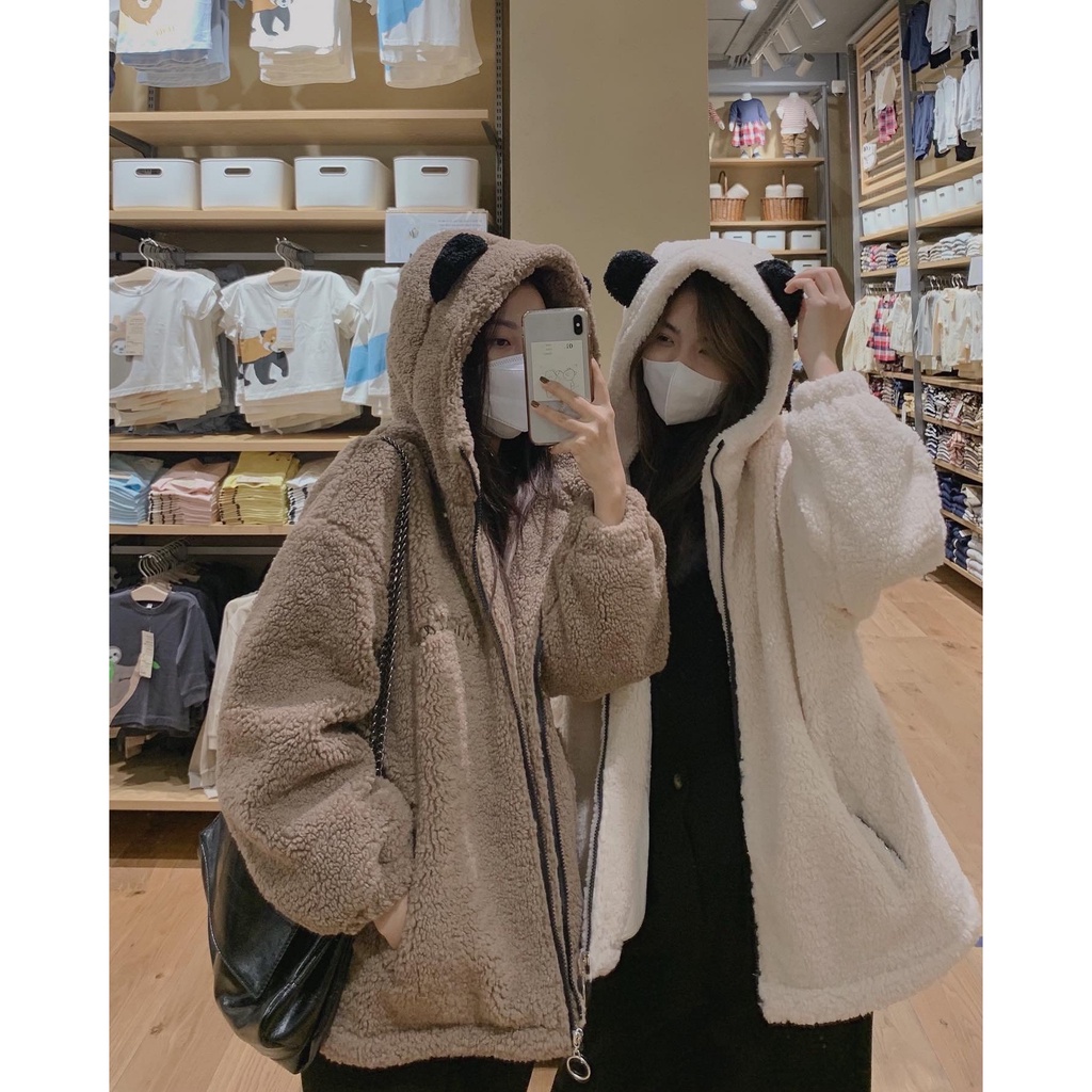 Áo khoác lưng thêu chữ lông cừu mũ gấu A2083 SUSTORE | BigBuy360 - bigbuy360.vn