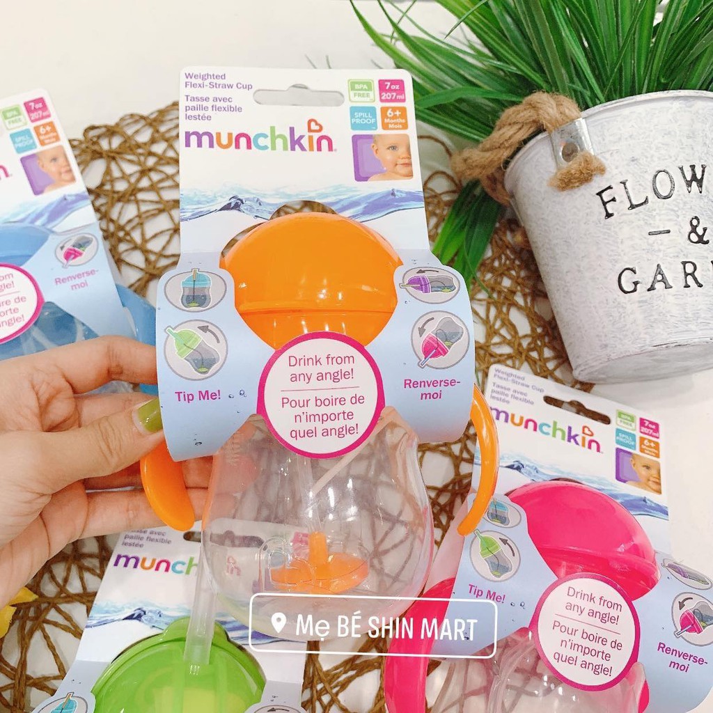 Binh tập uống ống hút Munchkin mọi tư thế 207ml cho trẻ từ 6 tháng tuổi Click &amp; lock (chống đổ)