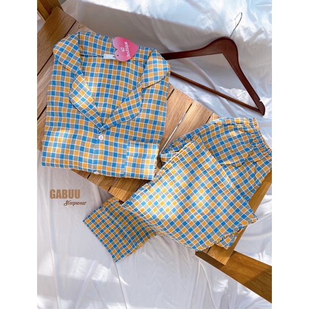 Bộ pyjama kẻ caro phong cách Hàn Quốc freesize chất thô gân xốp mềm mát - Gabuu.sleepwear | BigBuy360 - bigbuy360.vn