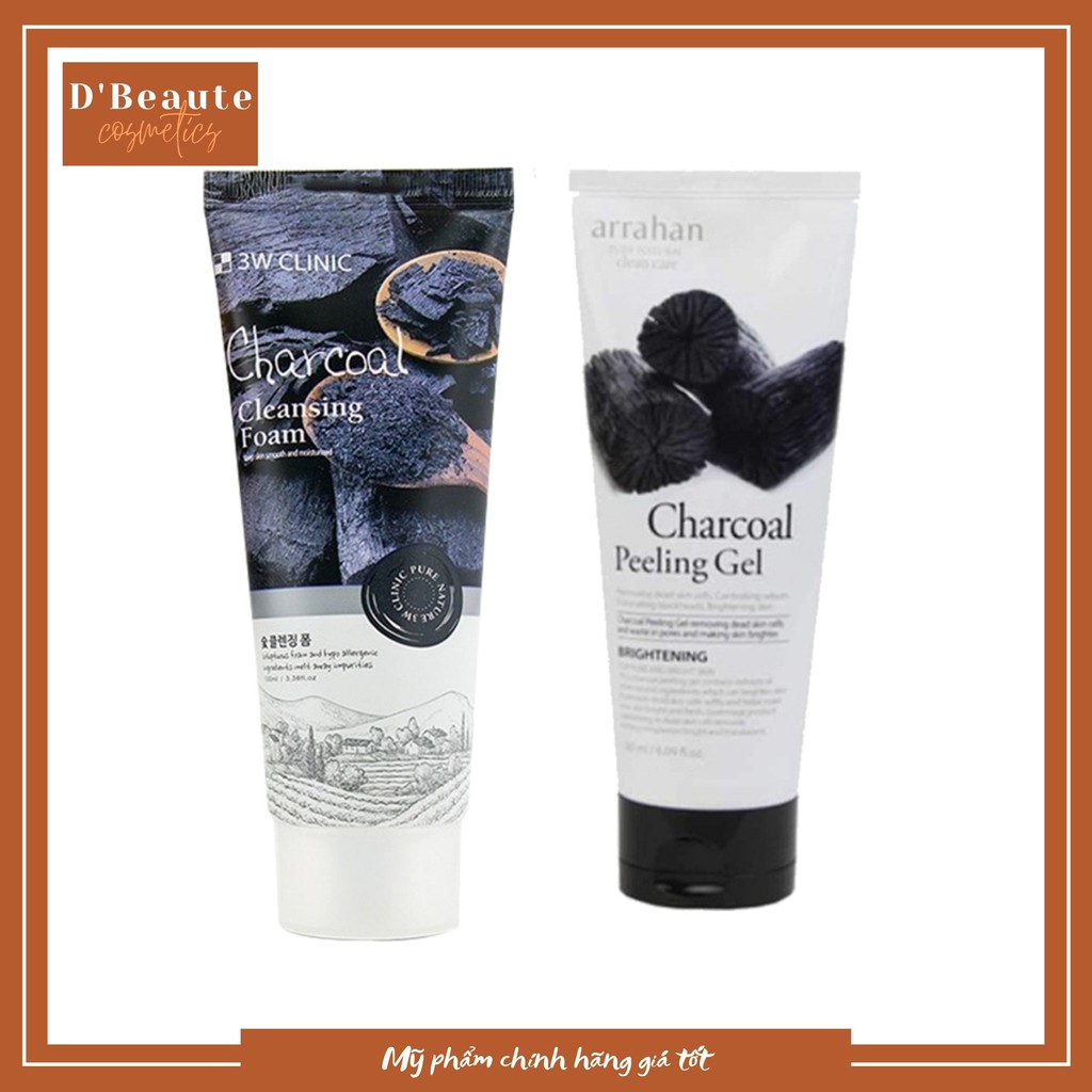 Combo Sữa rửa mặt 3W CLINIC CHARCOAL CLEANSING FOAM và Tẩy Tế Bào Da Chết ARRAHAN CHARCOAL PEELING GEL