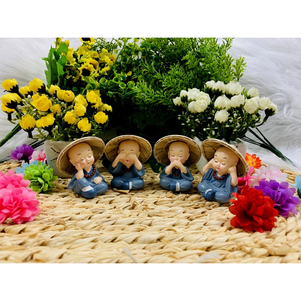 Bộ tượng tứ không đeo tràng hạt đội nón lá phong thuỷ Nhật Bản