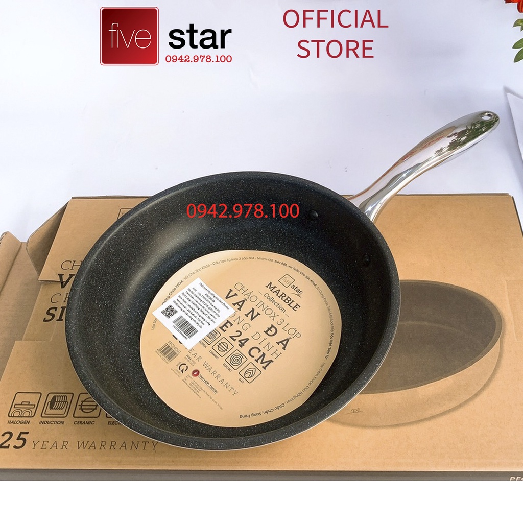 Chảo chống dính vân đá inox 304 bếp từ FiveStar Plus 3 lớp đáy liền ( 22cm / 24cm / 26cm / 28cm)