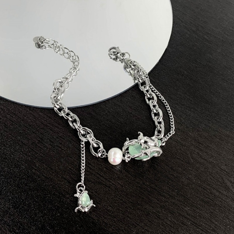 Vòng Tay Đính Hoa Hồng Ngọc Trai Sang Trọng Phong Cách Harajuku