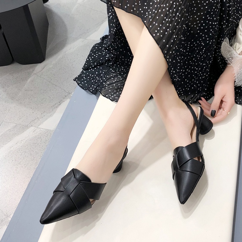 Giày sandals nữ IELGY gót vừa mũi nhọn dây bắt chéo phong cách Hàn