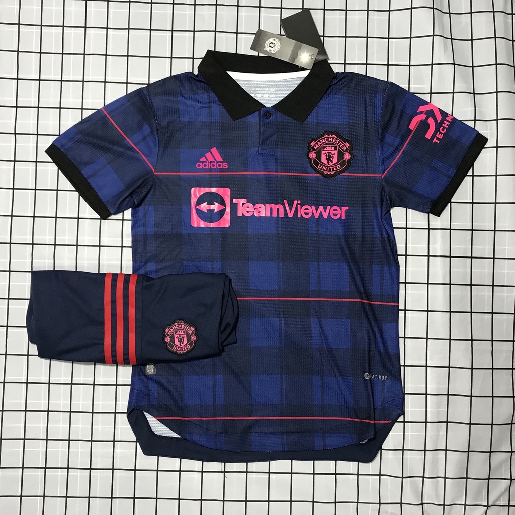 Áo Bóng Đá CLB Manchester united- Mẫu 2023- Vai Poly gai thái Cao Cấp - Co Giãn 4 Chiều full logo