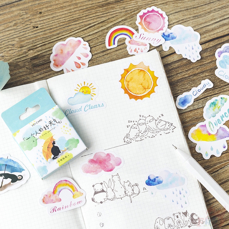 Hộp 45 sticker dán trang trí tập ảnh/nhật ký hình thời tiết DIY