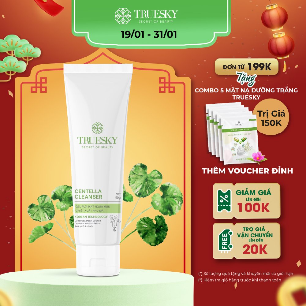 Gel rửa mặt ngăn ngừa mụn chiết xuất rau má Truesky Centella Cleanser 50g