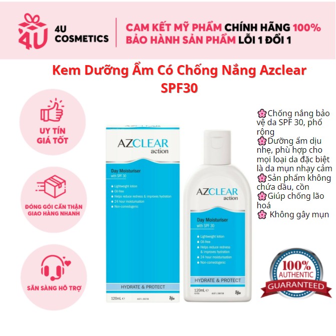 Kem dưỡng ẩm và chống nắng Úc Azclear Action Moisturizer 120ml SPF 30