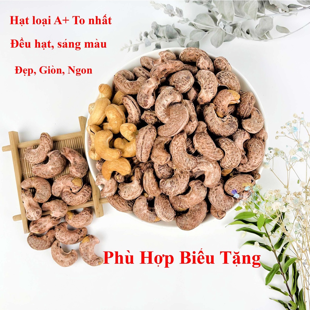 Hạt điều rang muối nguyên hạt còn vỏ lụa loại 1  hộp 500g