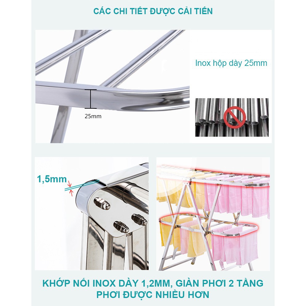 Giàn phơi, kệ phơi đồ Inox xếp gọn có bánh xe GP818ABX- Chính hãng NIKITA