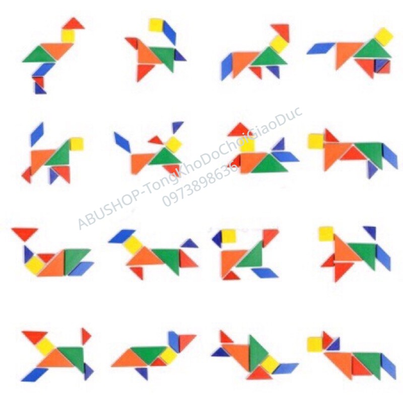 Xếp Hình TRÍ UẨN TANGRAM CAO CẤP  dày dặn -  Đồ chơi thông minh cho bé rèn luyện trí tuệ A373