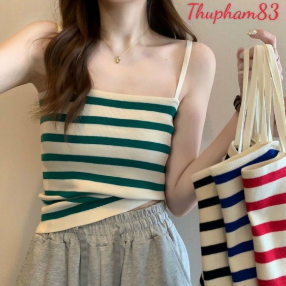 Áo 2 Dây Nữ - Croptop Thun Len Kẻ Ngang