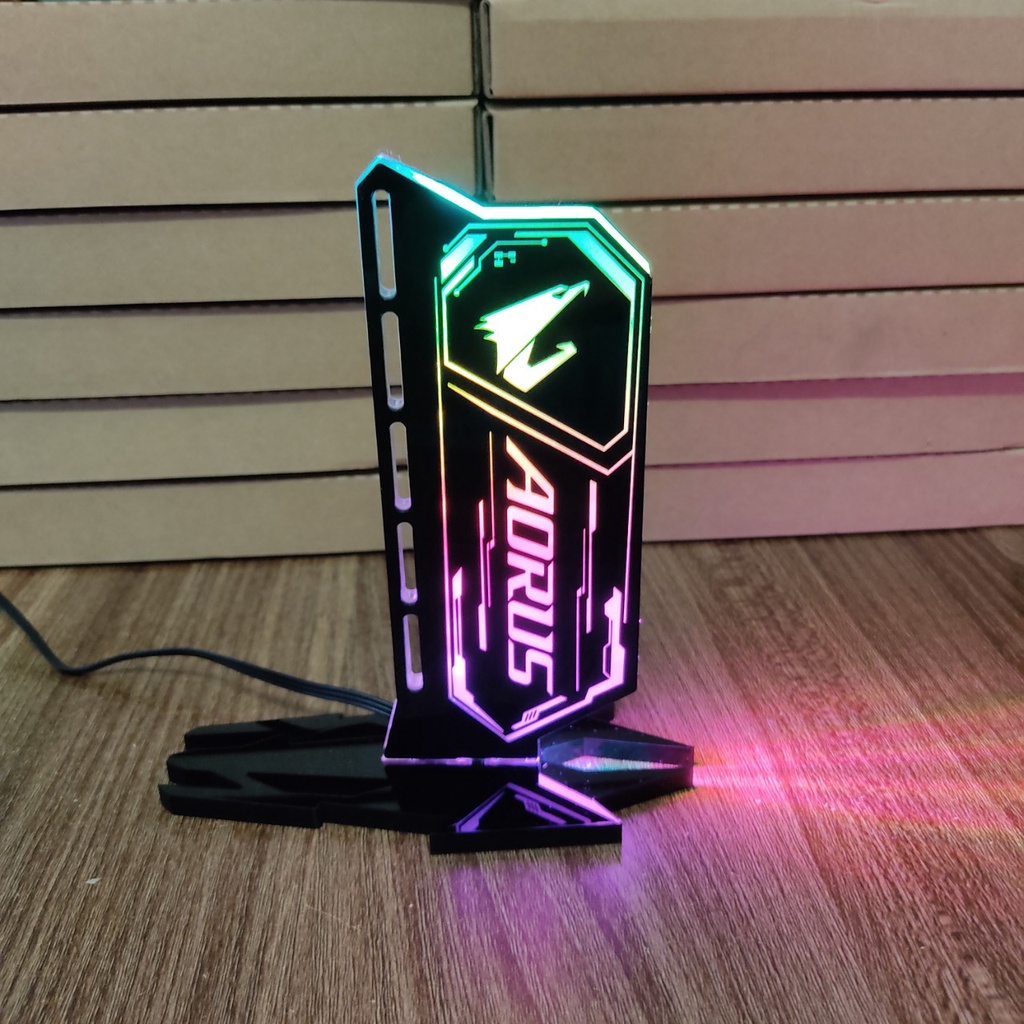 Giá Đỡ VGA Dạng Đứng Hình Họa Tiết Aorus Led ARGB Đồng Bộ Hub Coolmoon, Hub Sync Mainboard