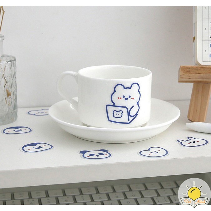 Bộ Sticker hình Thỏ Béo - Gấu trang trí sổ, laptop, điện thoại, nhán dãn trang trí Vpp Tuệ Minh