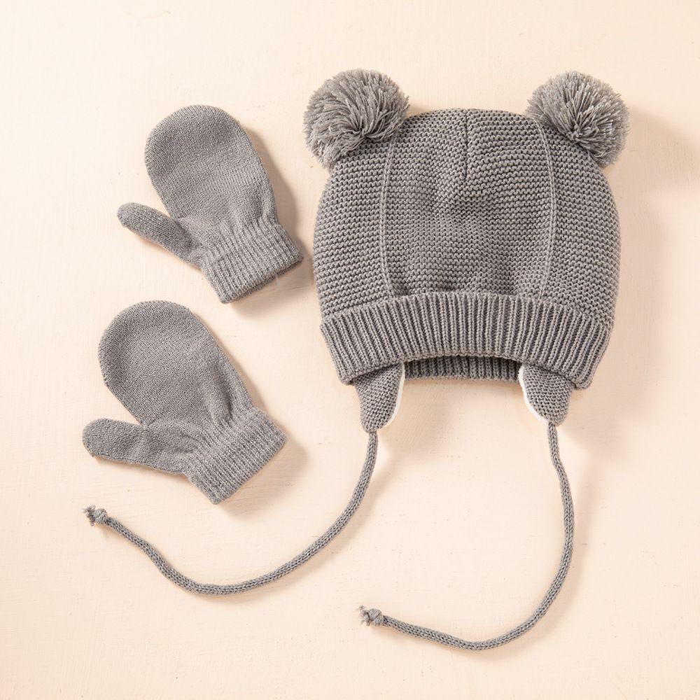 Set 2 Mũ Len Beanie Đính Quả Bông Dày Dặn Dễ Thương Bảo Vệ Tai Cho Bé Sự Bảo Vệ