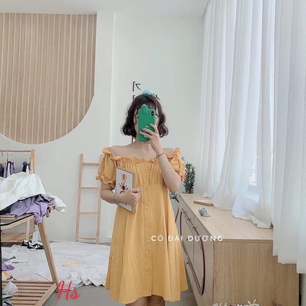 Đầm Bèo Nữ Mùa Hè Ngắn Tay Trễ Vai Chất Đũi Siêu Xinh🦋 Váy Babydoll Nữ Trơn 4 Màu So Hot