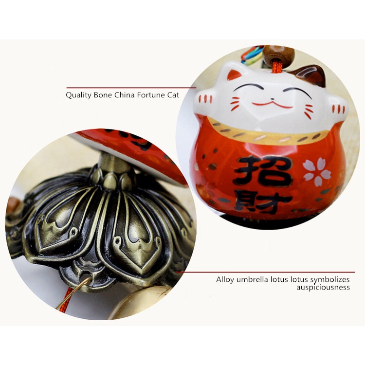 Chuông gió đồng hình mèo may mắn Maneki-Neko phong thủy phong cách Nhật Bản