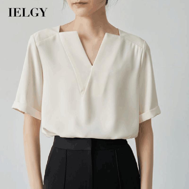 Áo IELGY tay ngắn cổ chữ V phong cách Pháp thời trang cho nữ