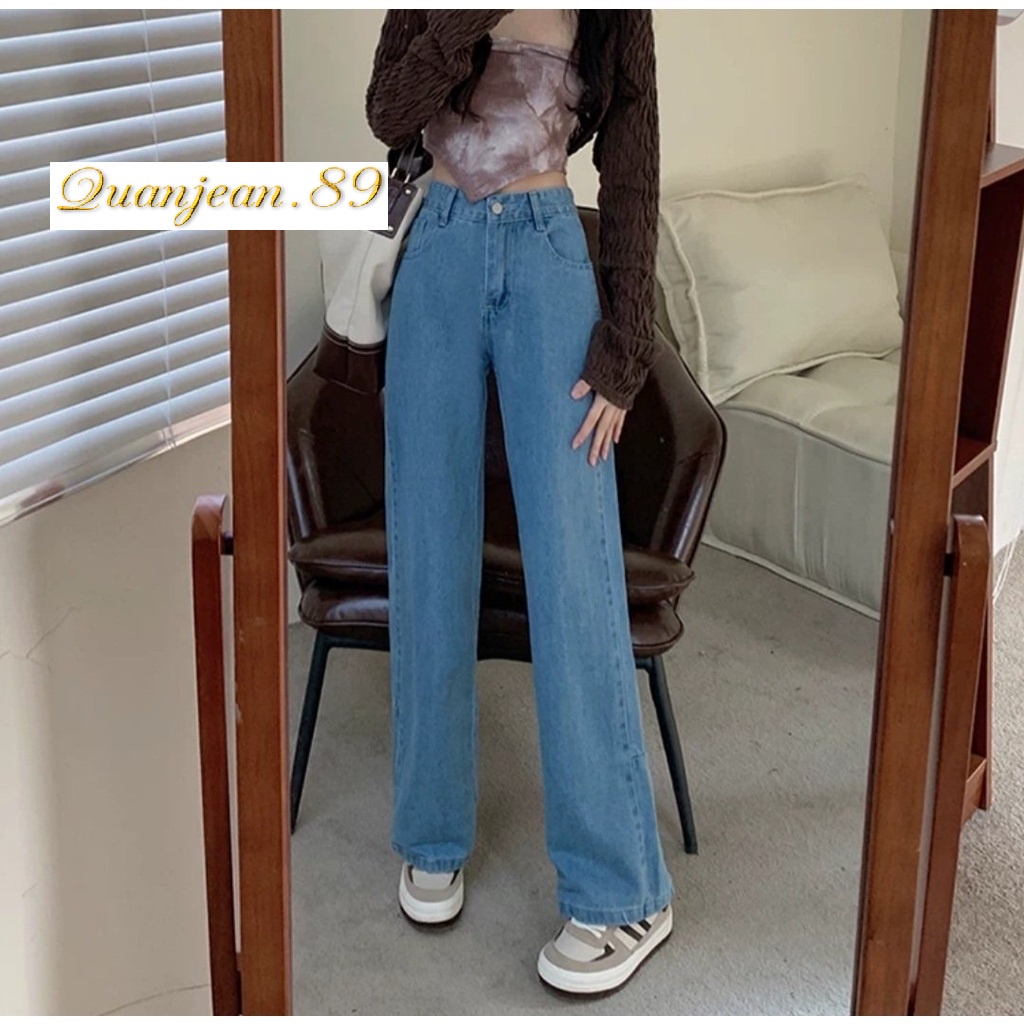 Quần jean bò ống xuông rộng dáng vintage màu xanh nhạt Quanjean.89 | BigBuy360 - bigbuy360.vn