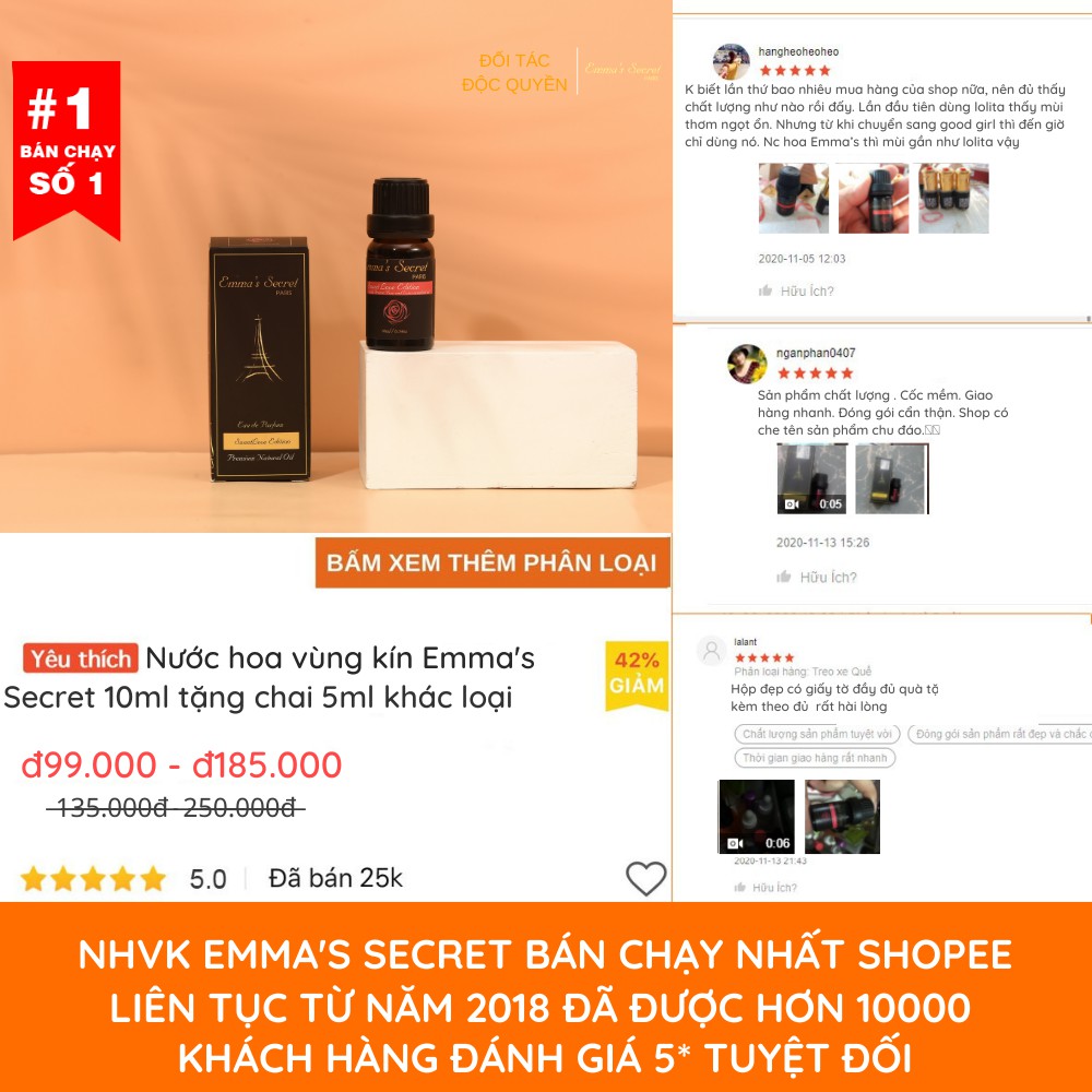 [Mới] Nước hoa vùng kín Emma's Secret 10ml tặng chai 5ml (chỉ hôm nay) | BigBuy360 - bigbuy360.vn