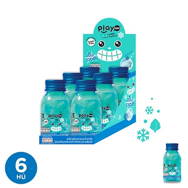 Kẹo Play more Hộp 6 Hũ Kẹo Ngậm The Vị Như Dưa Hấu, Xí Muội, Đào, Nho Thái Lan