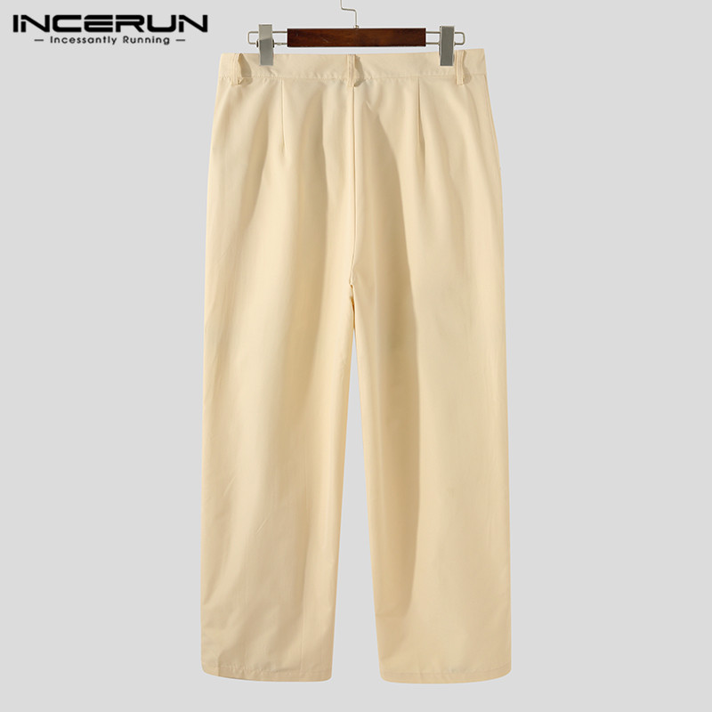 Quần Ống Rộng Incerun Màu Trơn In Chữ Thập Cho Nam