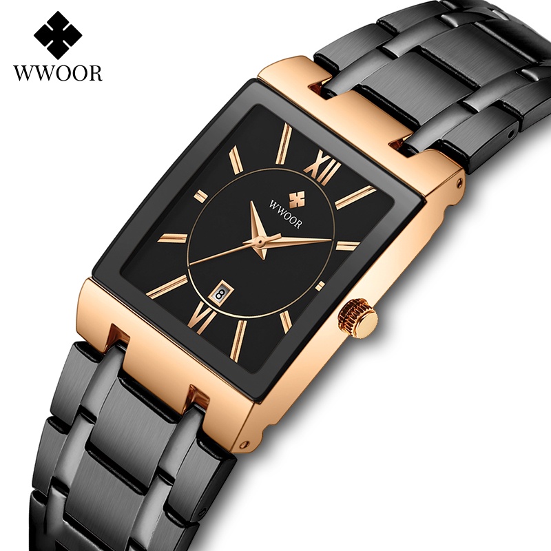 Wwoor Đồng Hồ Đeo Tay Mặt Vuông Màu Vàng Hồng Sang Trọng Dành Cho Nữ Zegarek Damski-8858