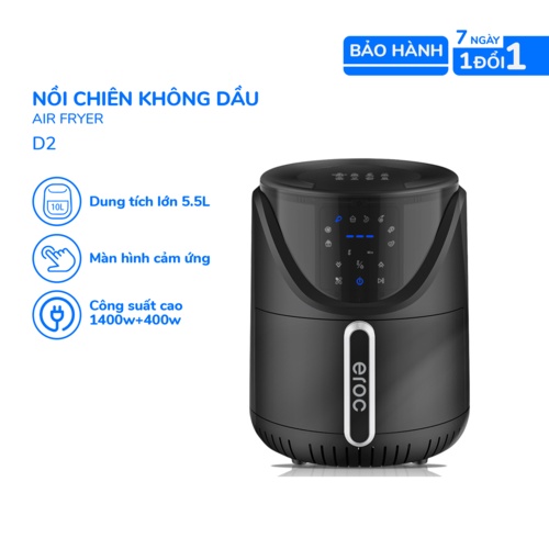 [Mã ELHADEV giảm 4% đơn 300K] Nồi Chiên Không Dầu Eroc V-D2 Chống Dính 5.5L [2 Thanh Nhiệt Trên Dưới] Bảo Hành 12 Tháng