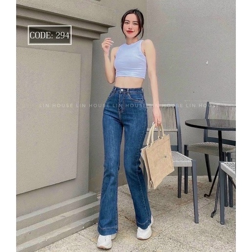 Quần jean ống loe lưng cao, Quần jean nữ ống bass chất co giãn phom chuẩn hàng loại 1