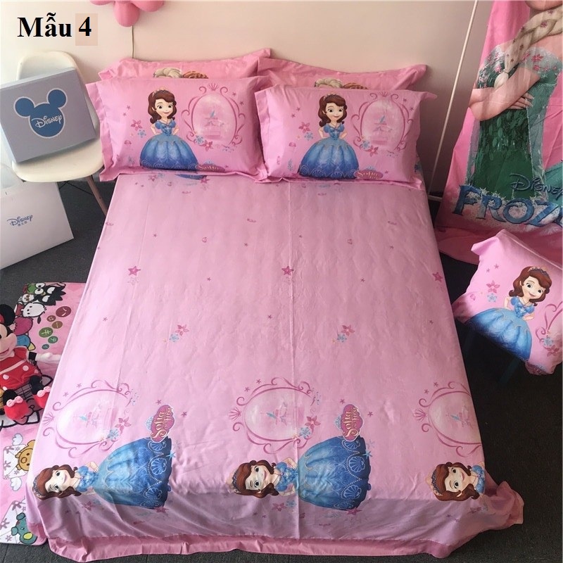 GC7278 Bộ chăn ga gối cho Gường trẻ em 1.2m, 1.3m Cotton 100% hình Công chúa Elsa, Người nhện, Micky hàng nhập