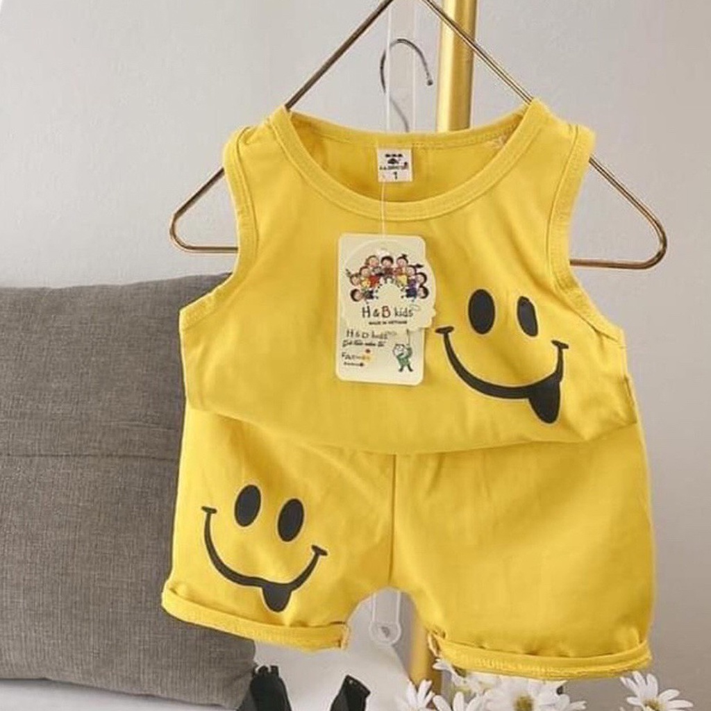 Đồ bộ ba lỗ cho bé mặt cười mặc ở nhà cực xinh chất cotton - BIN KIDS, bộ sát nách cho bé từ 6-19Kg