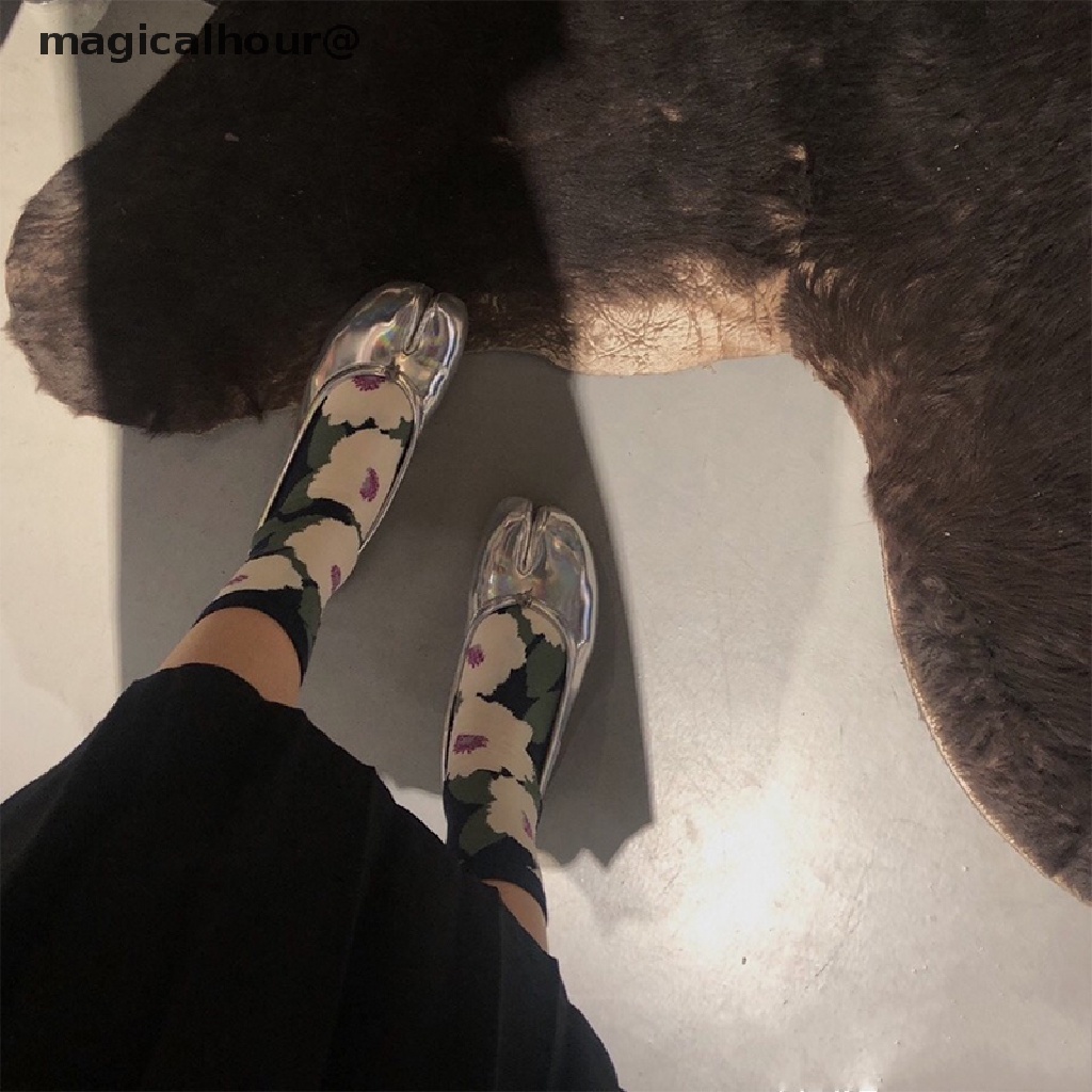 Magicalhour Japanese Multicolor Jacquard Split Toe Socks Flowers Art Middle Tube Tabi Sock new