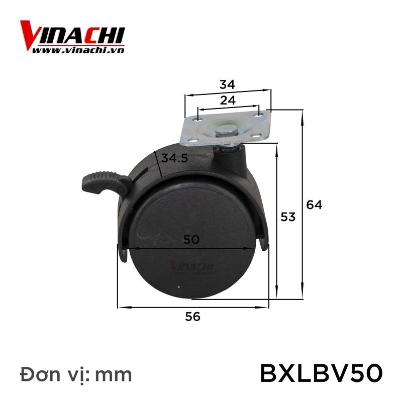 Bánh Xe Lăn Đế Bắt Vít Khóa Hãm-50mm - 1 Cái - Bánh Xe Lăn Đế Bắt Vít Khóa Hãm Chuyên Dùng Sản Xuất: Bàn, Ghế, Giá Để Đồ