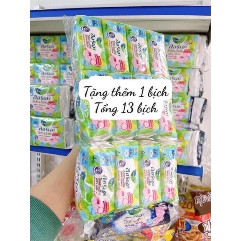 Lốc 13 Bịch Băng Vệ Sinh Ban ngày ban đêm Có Cánh Laurier Fresh Thái lan