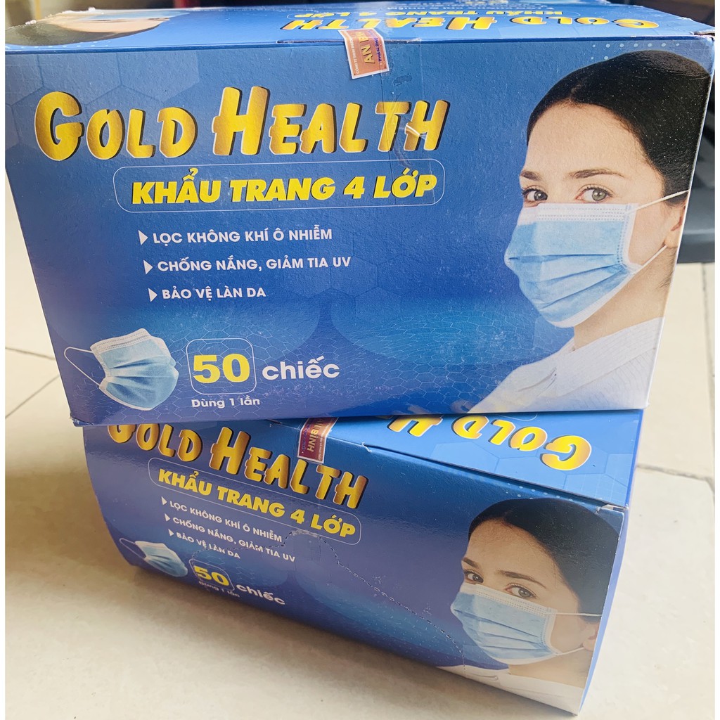 (Hàng sẵn sll) Hộp 50 cái Khẩu trang GOLD HEALTH kháng khuẩn, lọc bụi, tái sử dụng, giá 150k / hộp.