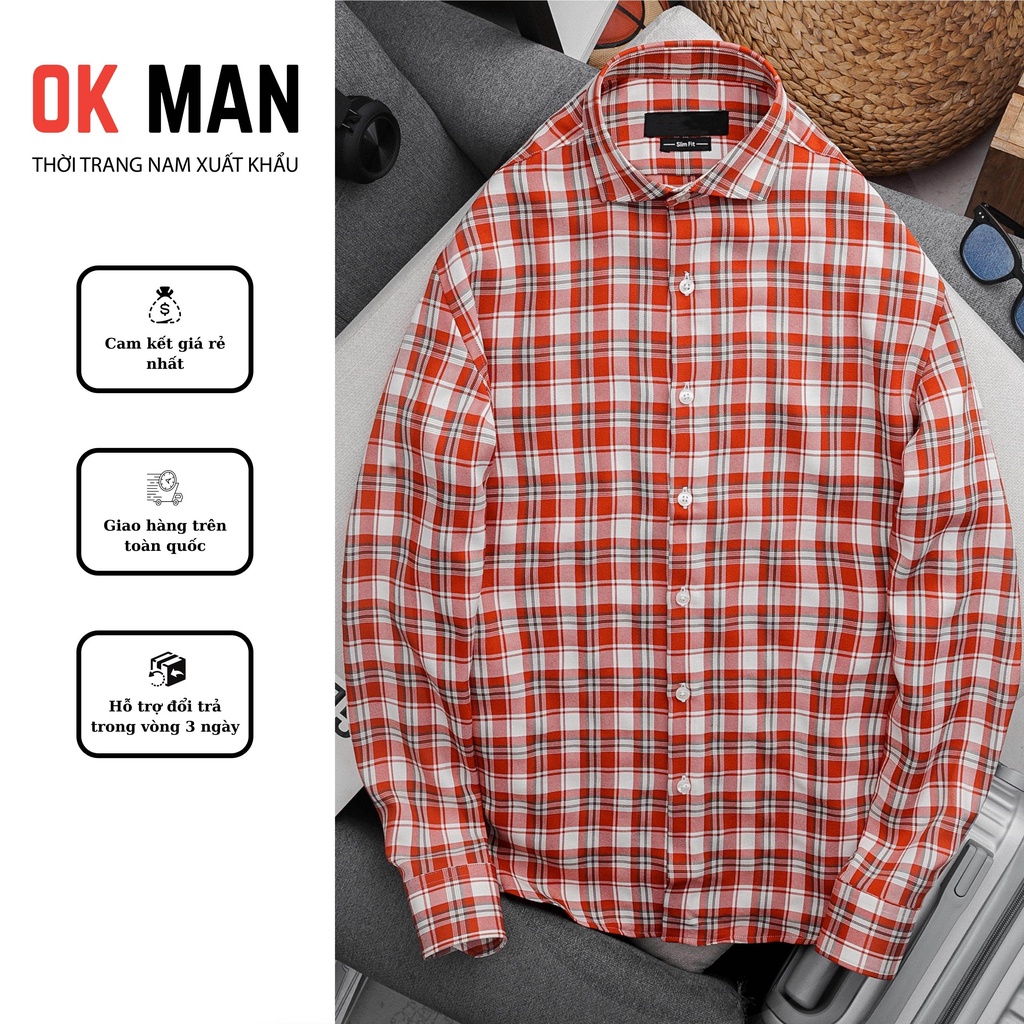 Áo sơ mi nam dài tay kẻ caro to, form slimfit, 5 màu, chất liệu cotton, OkMan - SMDT