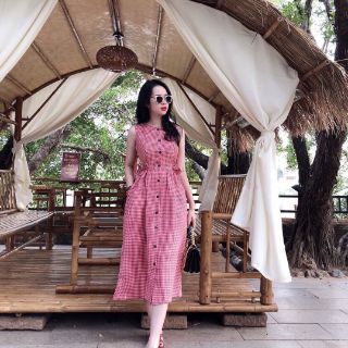 ĐẦM MAXI CARO CỘT EO KÈM ẢNH VÀ VIDEO THẬT