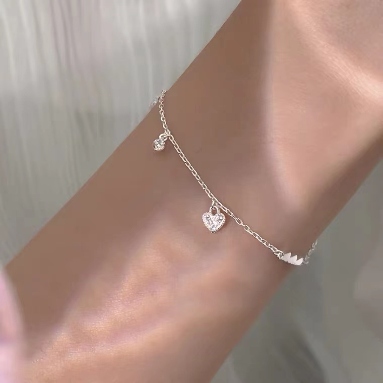 Vòng Tay Mạ Bạc 925 Mặt Hình Trái Tim Đơn Giản Thời Trang Dành Cho Nữ