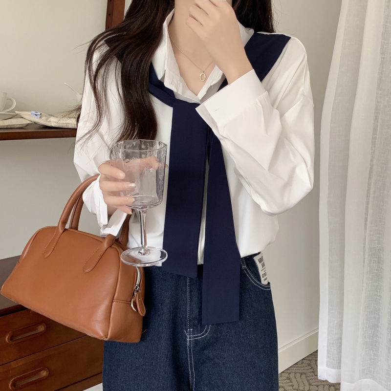 Áo Sơ Mi Giả Hai Lớp Thời Trang Mùa Thu Phong Cách Hàn Quốc