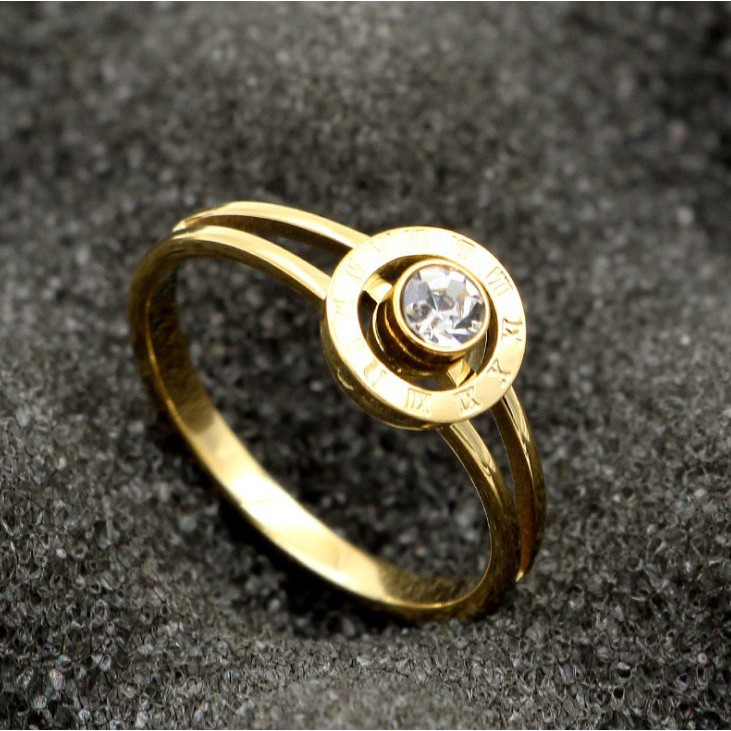 Nhẫn Mặt Tròn In Số La Mã Ti Tan Không Đen TT 0926