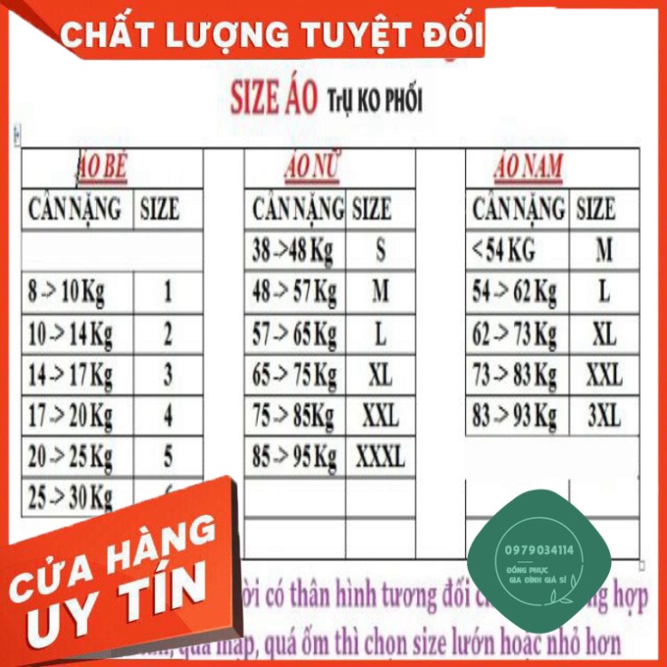 Áo thun giá sỉ Áo thun gia đình giá rẻ size từ 5-95kg
