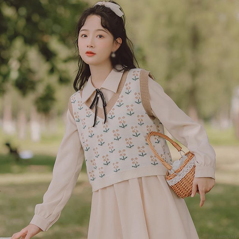 Áo Dệt Kim Sát Nách Cổ Chữ V Màu Sắc Tương Phản Phong Cách Retro Hàn Quốc | BigBuy360 - bigbuy360.vn