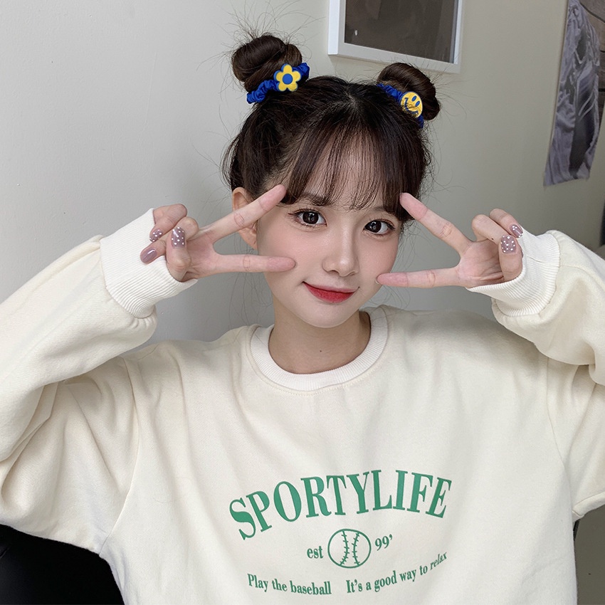 Dây Buộc Tóc Cao Su Co Giãn Họa Tiết Bông Hoa Mặt Cười Dễ Thương 2022