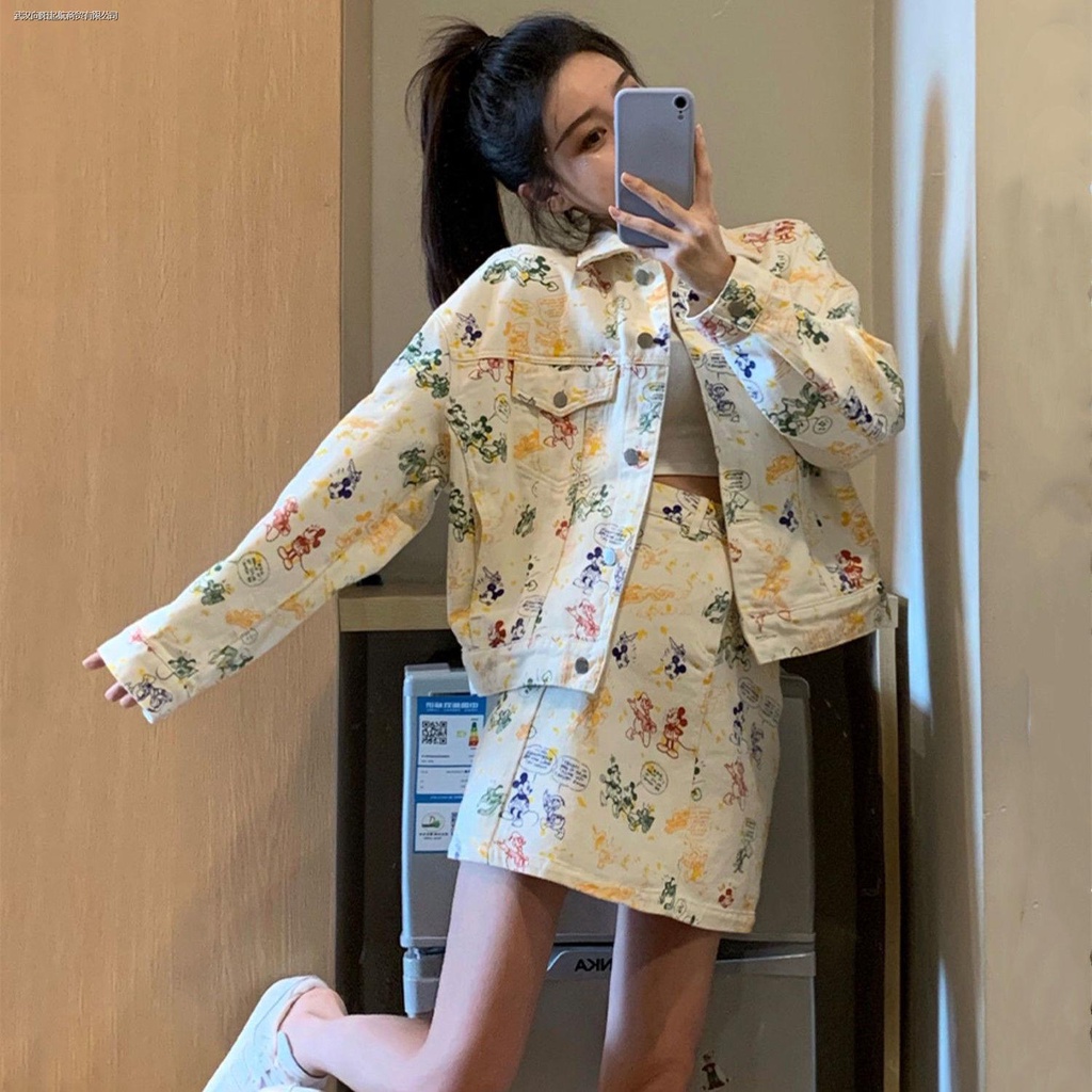 Set Áo Thun Ngắn Tay + Chân Váy Denim Thời Trang Nữ Mới