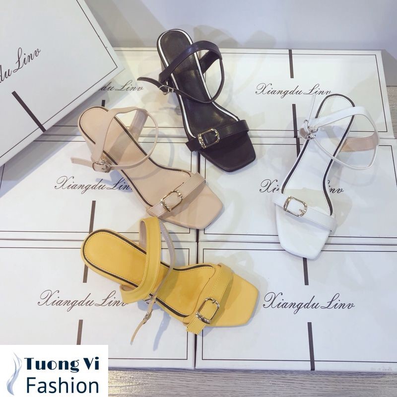 Giày sandal 5P mũi vuông hở gót quai ngang khóa CG0300 [Kho hàng sỉ Tường Vi]