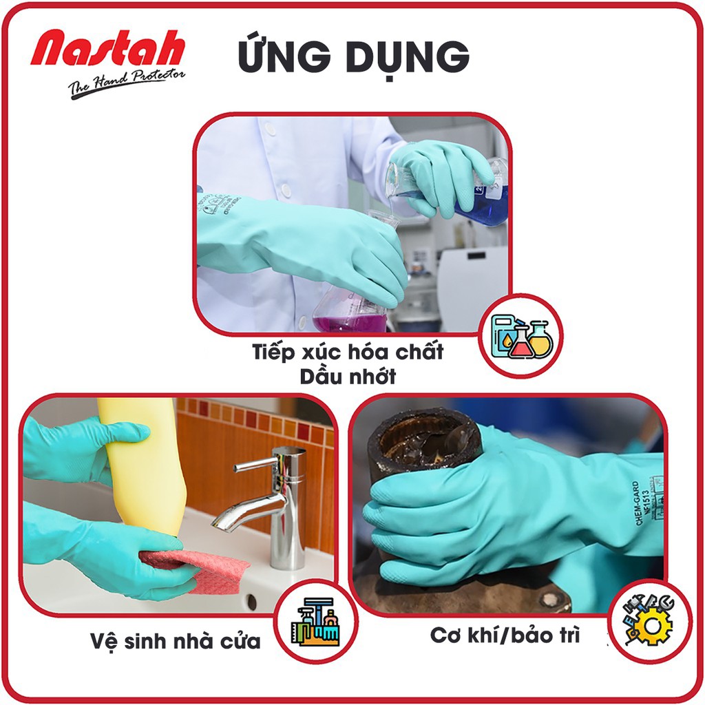 Găng tay cao su Nastah NF1513 găng tay nitrile chống hóa chất - chống axit - dầu nhớt - không gây dị ứng, đổ mồ hôi tay